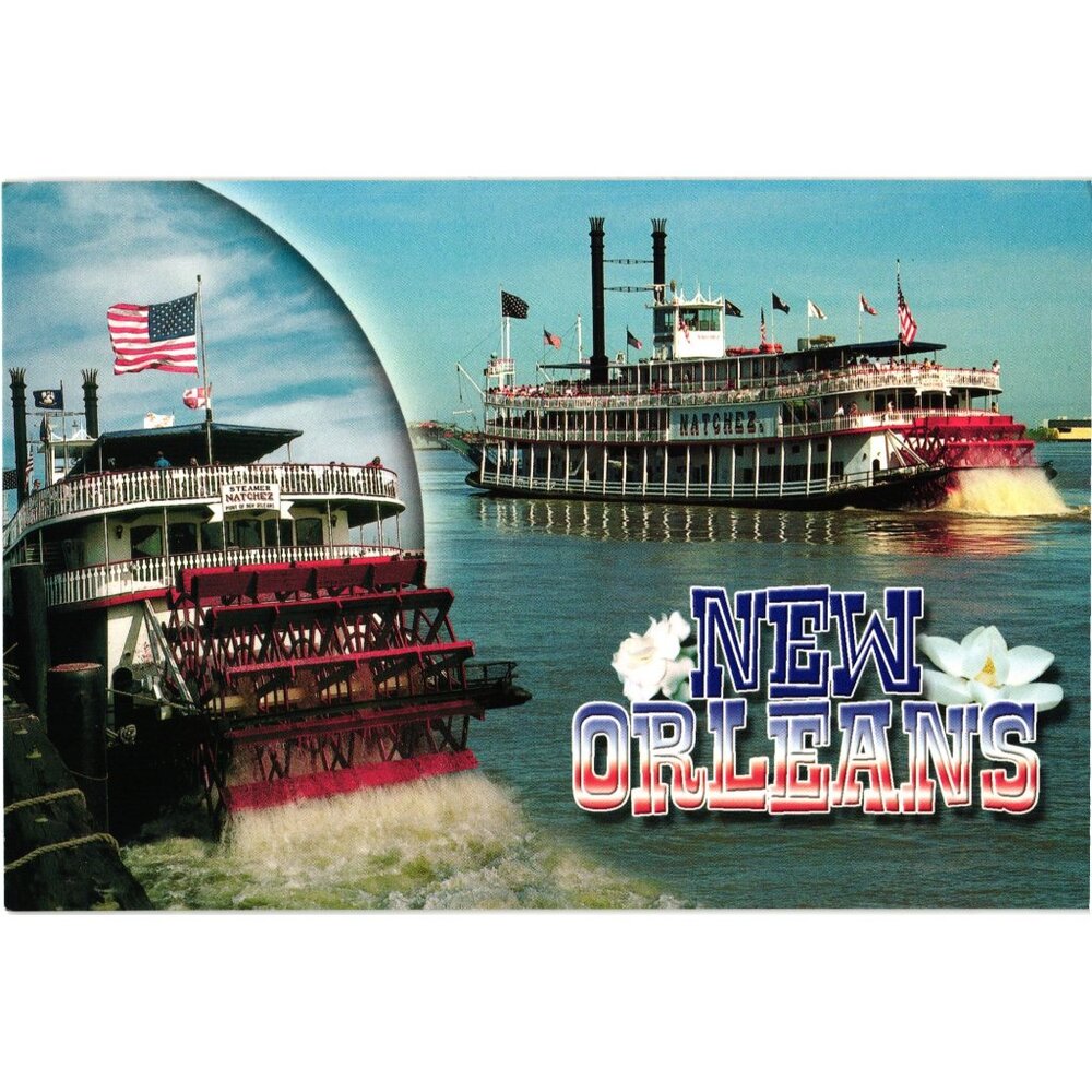 New Orleans Steamboat Natchez Souvenir Postcard Mississippi River Paddle-Wheel